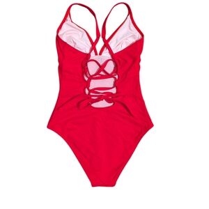 NWT Cupshe Red Plunging Slim & Sculpt Lace-Up Back One-Piece - S